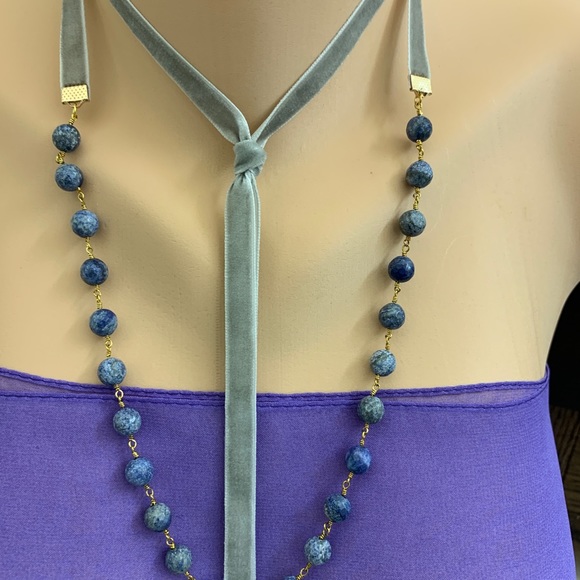 Adjustable necklace blue lapis and ribbon - Picture 10 of 10